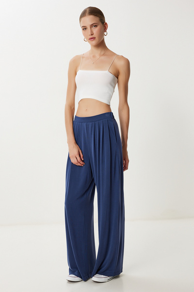 Lovelyİstanbul Geniş Paça Dökümlü Modal Pantolon LUB0208 LACİVERT