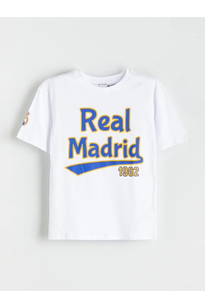 LC Waikiki LCW Kids Beyaz Bisiklet Yaka Real Madrid Baskılı Erkek Çocuk Tişört