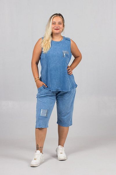 Truva XXL Battal Size Washable Blue Cotton Shorts Bottom Top Set - Lycra