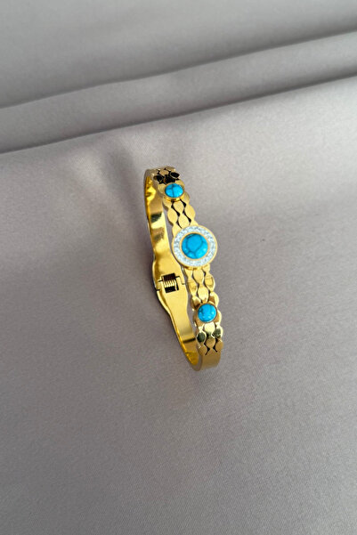 laria jewelry Mavi Üç Taşlı Kelepçe Bileklik