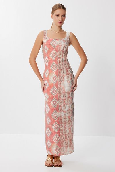 Lovelyİstanbul Rochie tricotată cu model și cu bretele LFF0035 ORANJ
