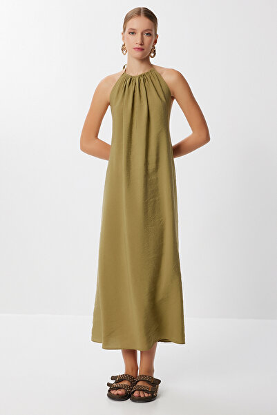 Lovelyİstanbul Φόρεμα Modal με χαμηλή πλάτη LUB0214 OLIVE GREEN