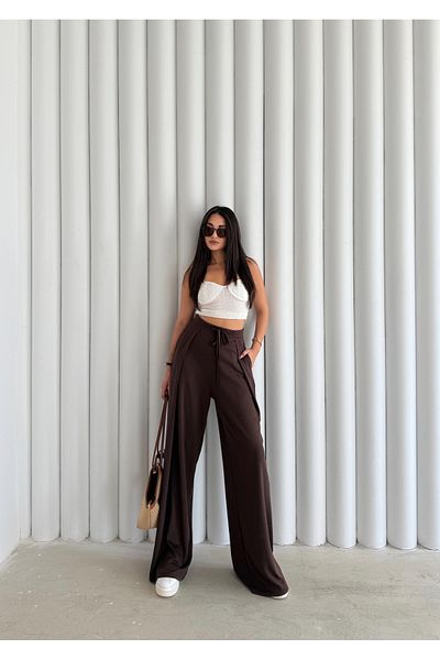 Butik High Waist Front Pleat Detail Flowing Stretchy Modal Fabric Palazzo Pants