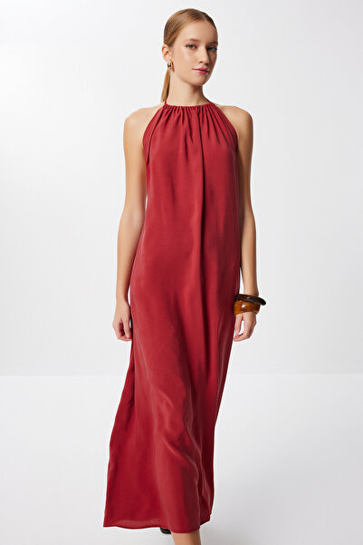 Lovelyİstanbul Sırt Dekolteli Modal Elbise LUB0214 KİREMİT