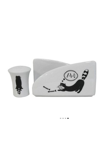 Cats By Luyano Pepper Shaker Napkin Holder Set Home Tableware Kitchen Happy Cats