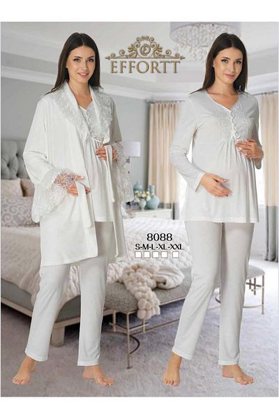 EM&FA TEKSTİL Maternity Maternity Velvet Dressing Gown Pajama Set