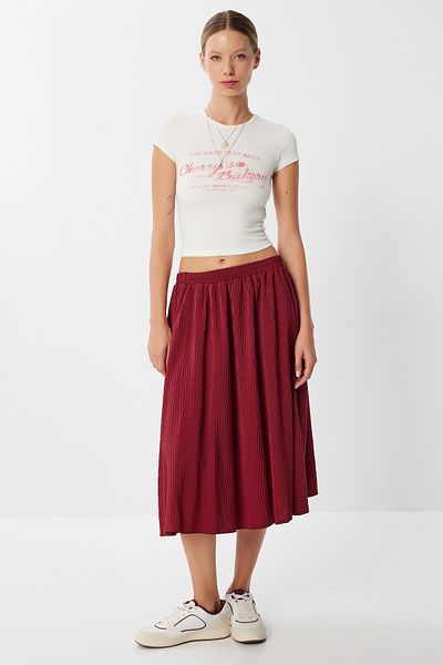 Lovelyİstanbul Textured Flared Woven Skirt Lyy0117 Bordo