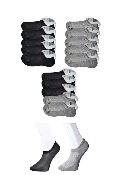 PRATİKOBA Black and Gray Men's Invisible Socks 15 pairs