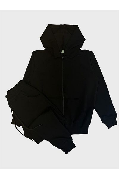 ALİŞ KİDS Boys' Cotton Navy Blue Color Hooded Zippered Pocket Suitable for School Tracksuit Set