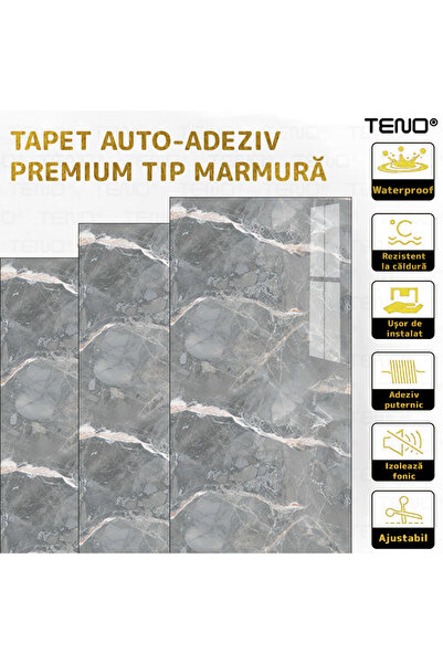Teno Set 40x Tapet Marmura Premium 3D Teno®, suprafata acoperire 7.2 mp, 30x60 cm, gri inchis