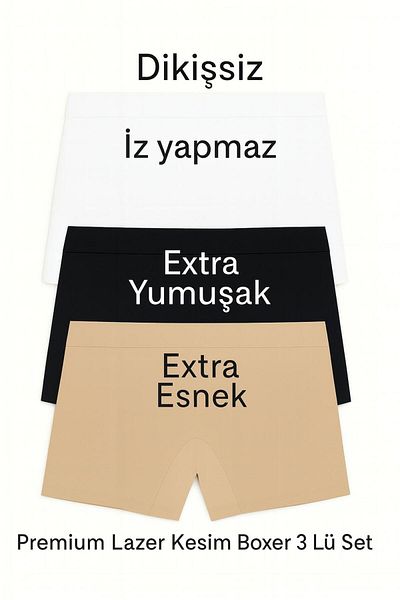 Adeniz Women's Laser Cut Seamless Women's Boxer Panties 3 Pack Mix (Extra Flexible Extra Soft Comfortable Fit)