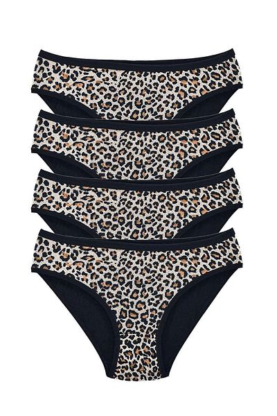 PRATİKOBA 4 Pieces Leopard Patterned Lycra Soft Textured Women's Slip Panties