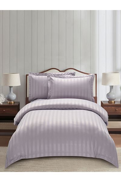 Donetella 4-Piece Hotel Striped Duvet Cover Set, Single Size 170x230 cm, Microfiber, Without Filler