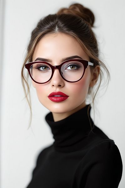BAPPİR Blue Light Protection Cat Eye Glasses Optically Compatible Blue Block Transparent Claret Red Frame
