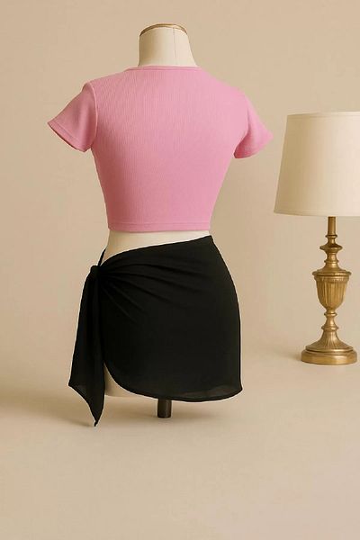 ALPINMODA Half Sleeve Pink Crop and Pareo 2 Pack