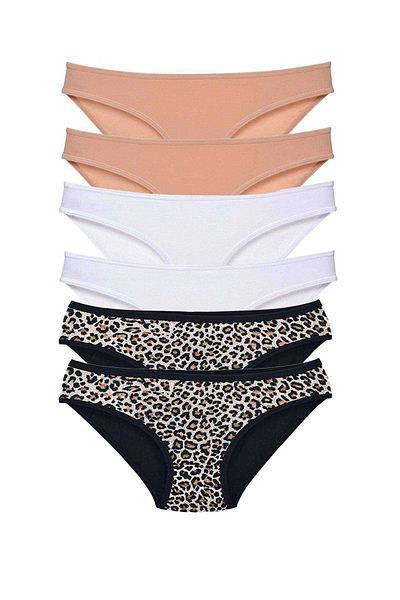 PRATİKOBA 6 Pieces Lycra Women's Slip Panties Leopard Skin White