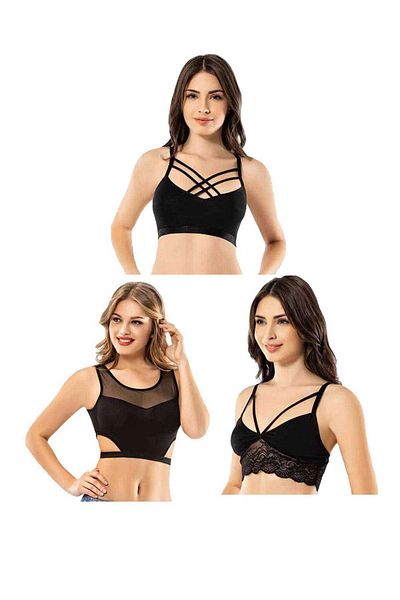 PRATİKOBA Kota 3 Pieces Lace Cross String Tulle Model Bustier