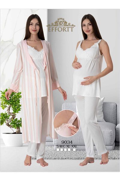 EM&FA TEKSTİL Pregnant Maternity Pajama Set with Robe
