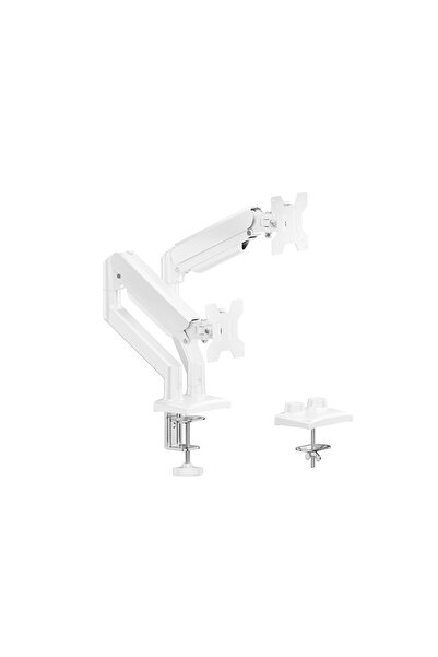 SPEARPC ذراع شاشة مزدوجة SMS-D002، حامل شاشة باللون الأبيض حتى 34 بوصة × 2 ووزن حمل 10 كجم × 2