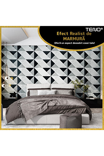 Teno Set 10x Tapet Marmura Premium 3D Teno®, suprafata acoperire 1.8 mp, 30x60 cm, gri
