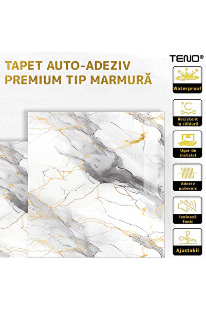 Teno Set 10x Tapet Marmura Premium 3D Teno®, suprafata acoperire 3.6 mp, 60x60 cm, alb