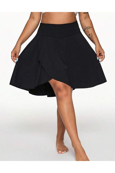 MAROVOAY Mini Flared Skirt with Legging Inside and Pocket Detail, Cross Slit at the Front