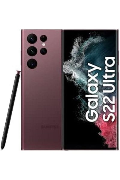 Samsung هاتف Galaxy S22 Ultra 5G المحمول بسعة 128 جيجابايت وبدون بطاقة SIM، هاتف ذكي يعمل بنظام Android، لون بورجوندي (مُجدد)