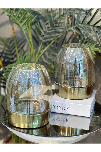 veraev Metal Footed Glass Vase Set of 2