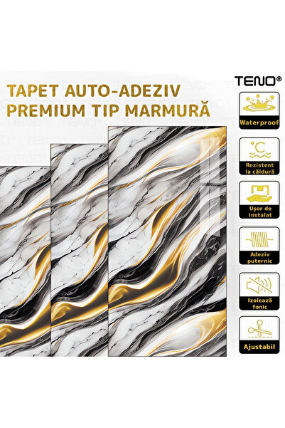 Teno Set 10x Tapet Marmura Premium 3D Teno®, suprafata acoperire 1.8 mp, 30x60 cm, gri multicolor