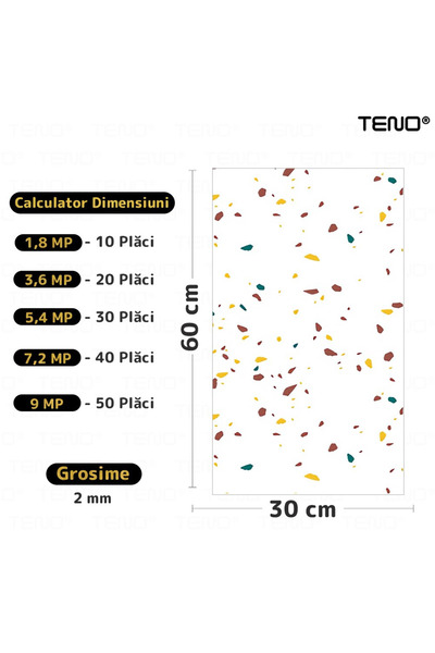Teno Set 10x Tapet Marmura Premium 3D Teno®, suprafata acoperire 1.8 mp, 30x60 cm, alb pestrit