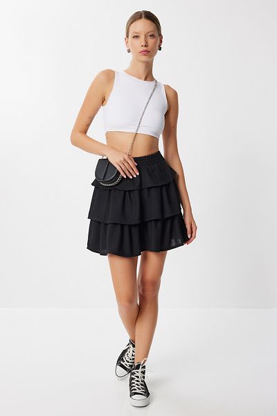 Lovelyİstanbul Layered Mini Linen Skirt Ldz0041 Black