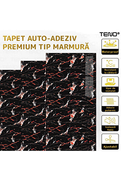 Teno Set 30x Tapet Marmura Premium 3D Teno®, suprafata acoperire 5.4 mp, 30x60 cm, negru modelat