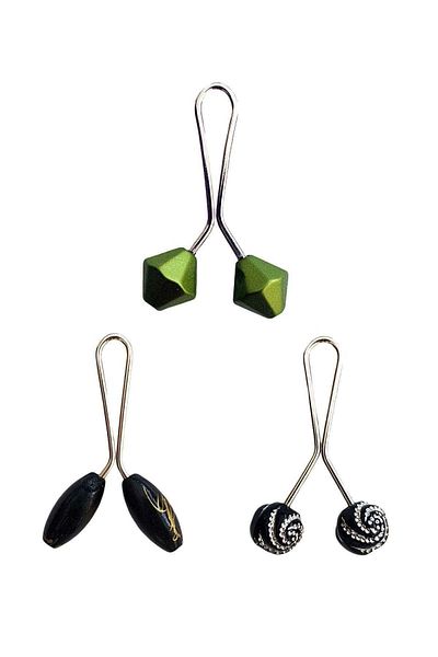 PRATİKOBA 3 Pieces Hijab Scarf and Shawl Clip Black Black Patterned Green