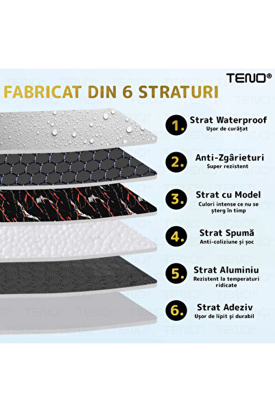 Teno Set of 20x Premium 3D Teno® Marble Wallpaper, coverage area 7.2 sq m, 60x60 cm, patterned black