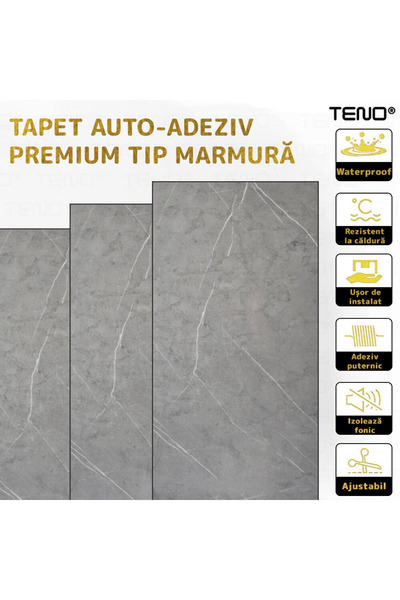 Teno Set 10x Tapet Marmura Premium 3D Teno®, suprafata acoperire 1.8 mp, 30x60 cm, gri