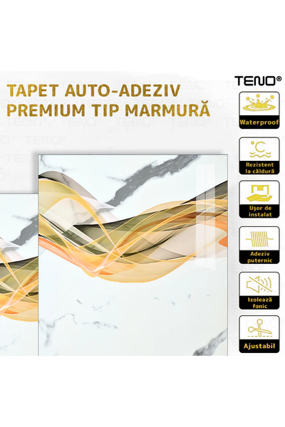 Teno Set 20x Tapet Marmura Premium 3D Teno®, suprafata acoperire 7.2 mp, 60x60 cm, alb/auriu