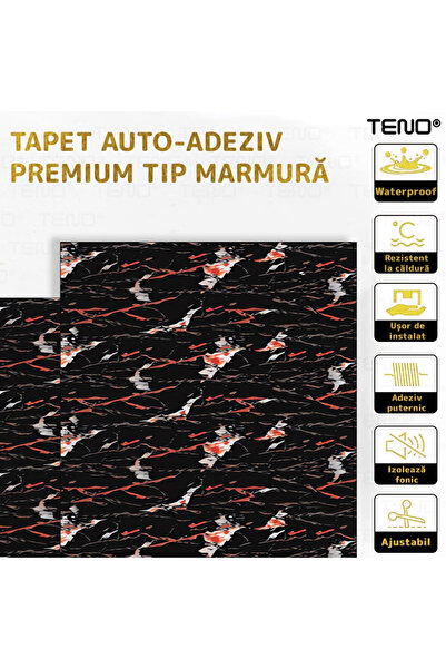 Teno Set of 20x Premium 3D Teno® Marble Wallpaper, coverage area 7.2 sq m, 60x60 cm, patterned black