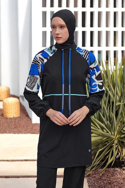 Modestia Adasea 1225 Terece Long Sleeve Hijab Swimsuit - Black - m