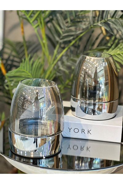 veraev Metal Footed Glass Vase Set of 2