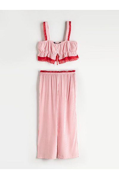 LC Waikiki Quality Parts from Celebi Store |   White Square Collar Patterned Suspender Women's Pajama Set