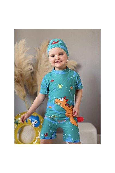 Mixbo Kids' One-Piece Swimsuit, Dino Turquoise Two-Piece -