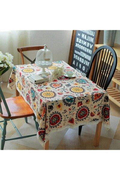 Generic SKEIDO 140 * 180cm Square Cotton Linen Lace Sun Flower Tablecloth Was...