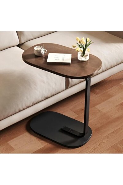 Kardett Modern C coffee side table, metal frame, walnut wood, table or laptop stand, 45x30x60 cm