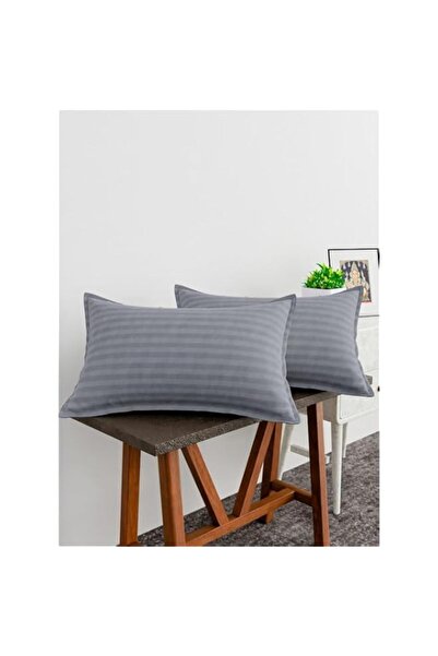 Generic طقم أغطية وسائد كادريكا الفندقية من الكتان المخطط، مكون من قطعتين، رم...