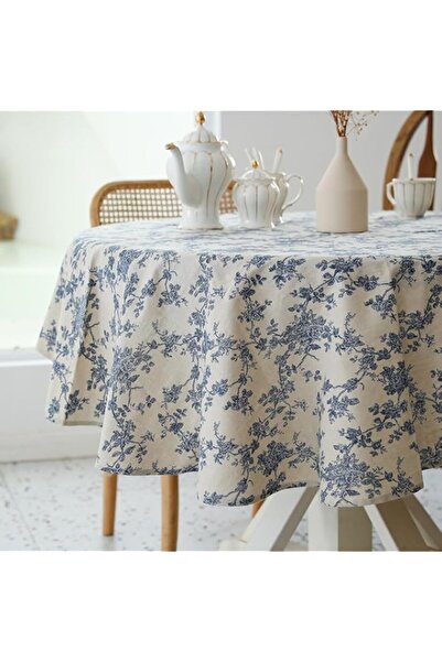 Generic مفرش طاولة دائري بتصميم ريفي - قطر 60 بوصة - مفرش طاولة من قماش الكتا...