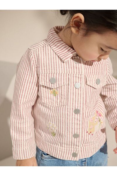 Next Baby Ροζ 100% βαμβακερό ριγέ Emblish Western Jacket