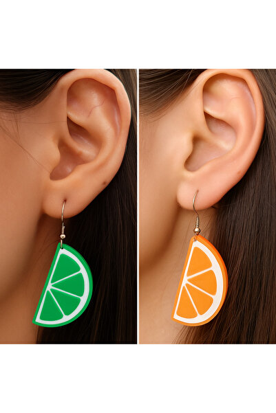 Rafine Studio 3D مجموعة أقراط مزدوجة بطابع الليمون والبرتقال - تصميم الفاكهة ...