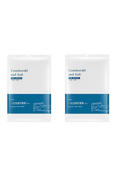 Generic Tazweeq 2 Pack Disposable Bed Sheets Travel Set, Disposable Travel Sheet with Quilt Cover and Pillo