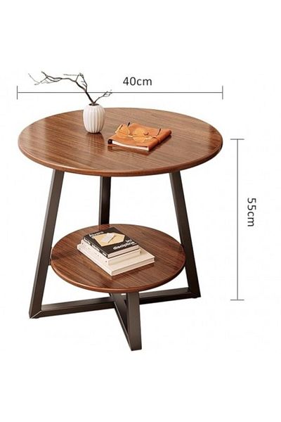 Kardett Round Coffee Table with Black Metal Frame, Bedside Table for Bedroom or Living Room