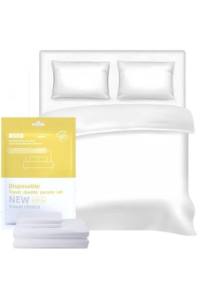 Generic ملاءات سرير لونيميا للاستخدام مرة واحدة، 4 قطع، للفنادق، مفرش سرير مح...